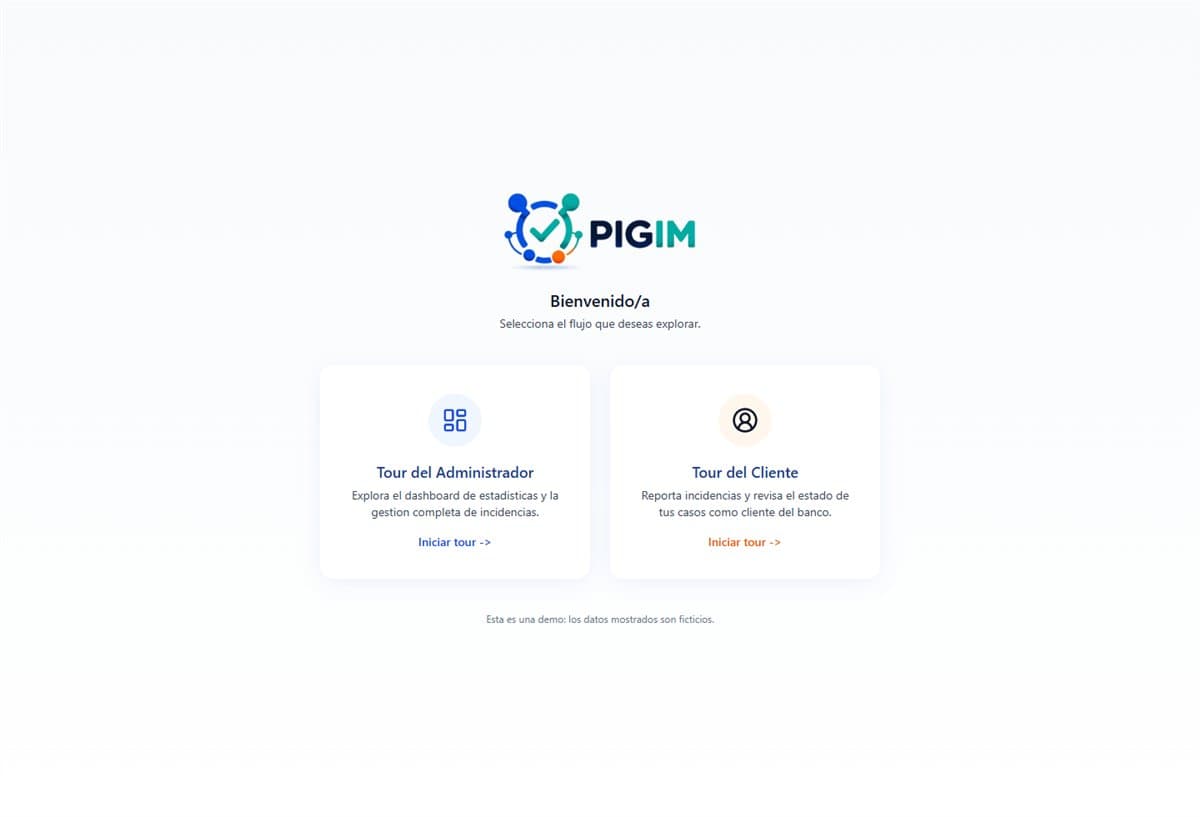 Pantalla de acceso al recorrido interactivo de PIGIM
